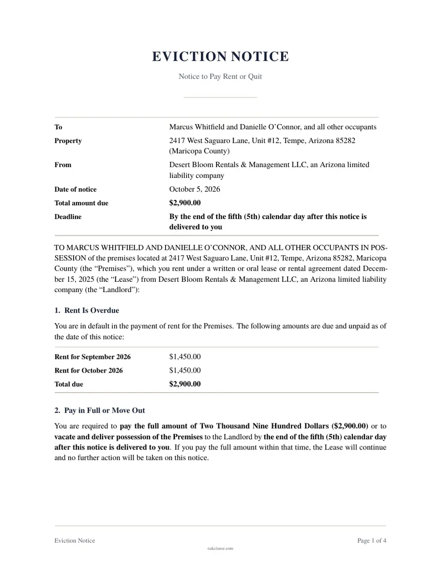 First page of a sample Eviction Notice