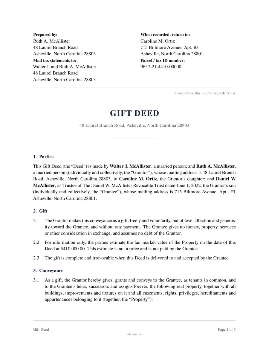 First page of a sample Gift Deed