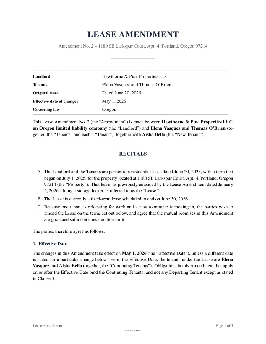 First page of a sample Lease Amendment