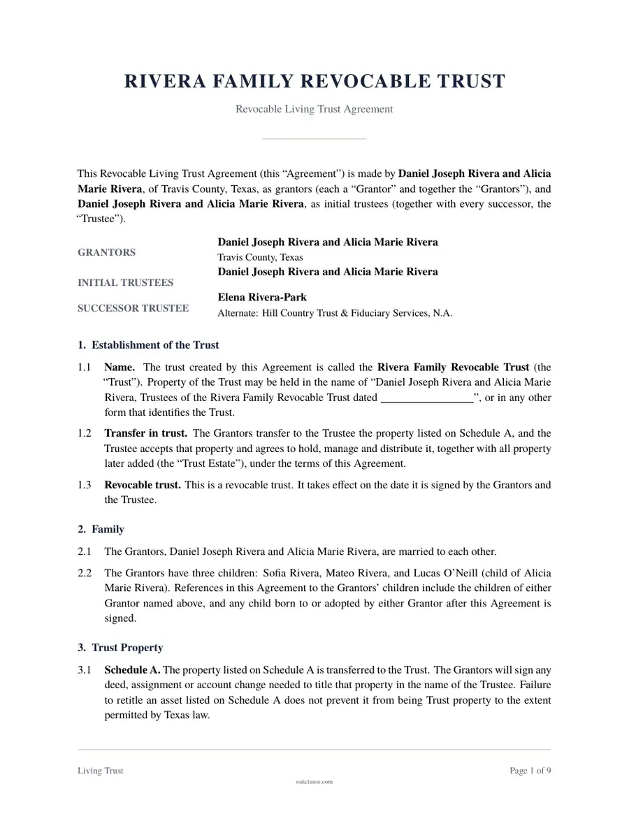First page of a sample Living Trust