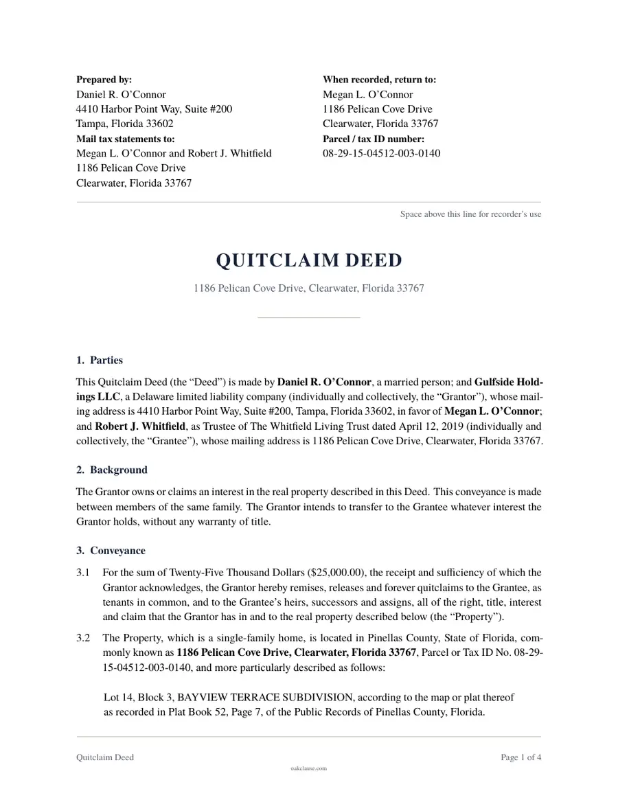 First page of a sample Quitclaim Deed