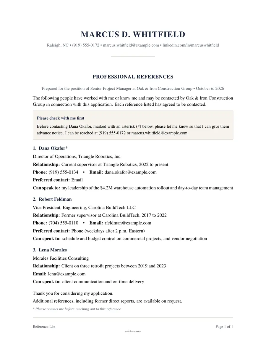 First page of a sample Reference List