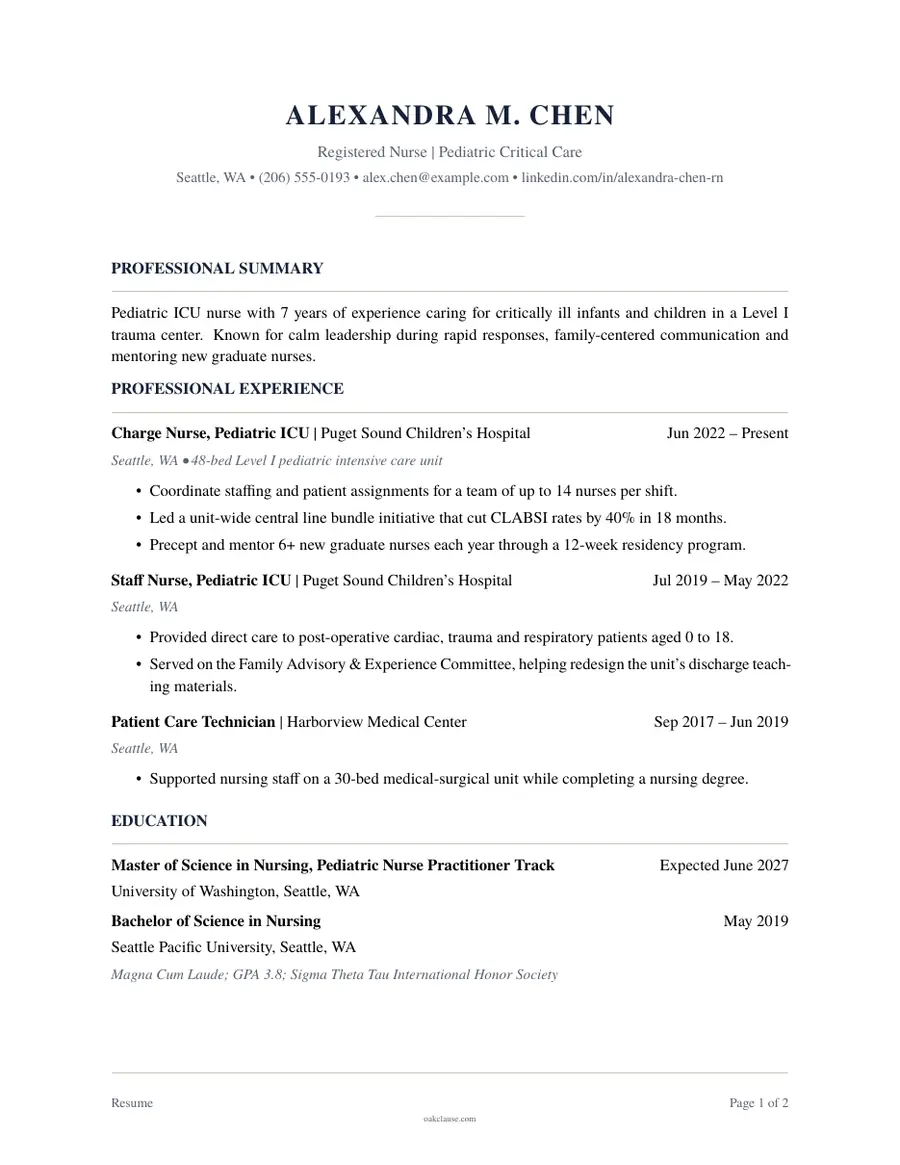 First page of a sample Resume